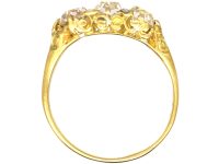 Victorian 18ct Gold Three Stone Old Mine Cut Diamond Carved Half Hoop Ring