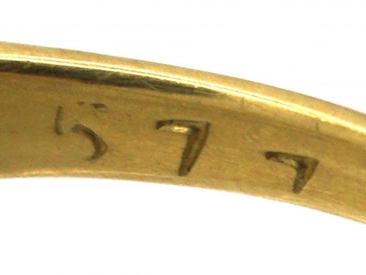 Victorian 18ct Gold Three Stone Old Mine Cut Diamond Carved Half Hoop Ring