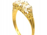 Victorian 18ct Gold Three Stone Old Mine Cut Diamond Carved Half Hoop Ring