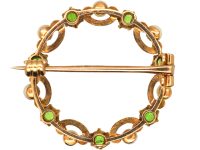 Edwardian 15ct Gold & Platinum, Green Garnet & Natural Pearl Round Brooch
