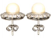 Mid 20th Century 18ct White Gold, Cultured Pearl & Diamond Cluster Earrings