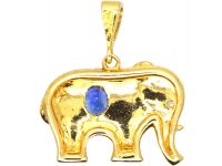 18ct Gold Elephant Pendant set with a Sapphire & Diamond