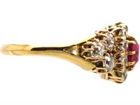 Early 20th Century 14ct Gold, Diamond & Ruby Cluster Ring with Diamond Set Shoulders