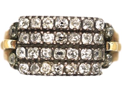 Georgian 15ct Gold & Silver Four Row Old Mine Cut Diamond Ring