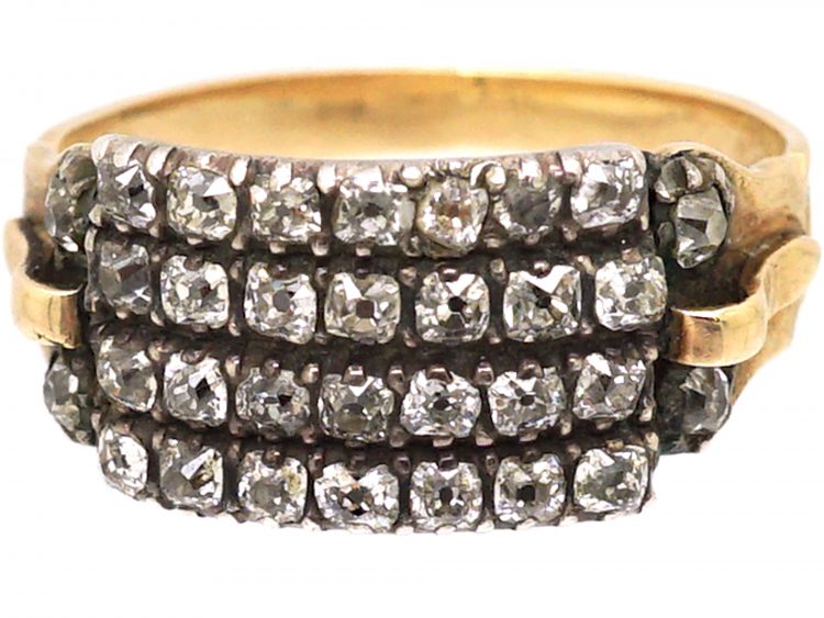Georgian 15ct Gold & Silver Four Row Old Mine Cut Diamond Ring