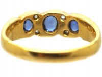 Edwardian 18ct Gold, Three Stone Sapphire & Diamond Ring