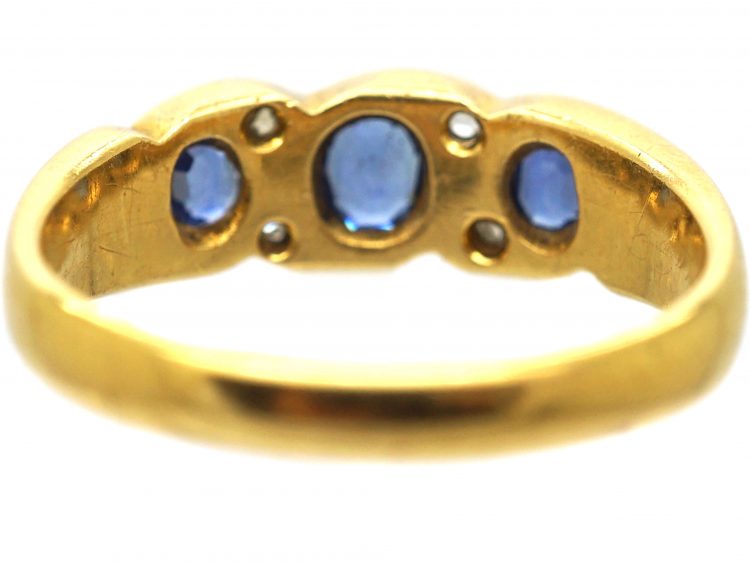 Edwardian 18ct Gold, Three Stone Sapphire & Diamond Ring