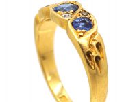 Edwardian 18ct Gold, Three Stone Sapphire & Diamond Ring