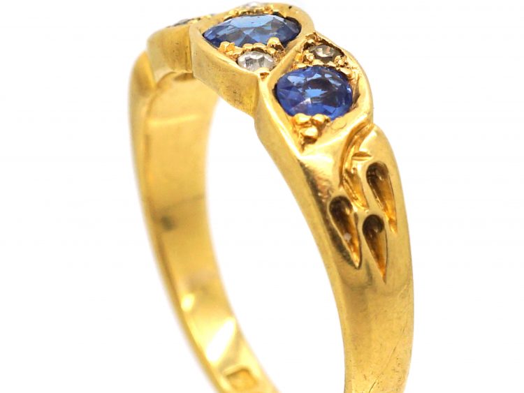 Edwardian 18ct Gold, Three Stone Sapphire & Diamond Ring