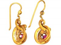 Victorian 15ct Gold Snake Earrings set with Rubies