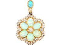 Edwardian 15ct Gold, Opal & Diamond Cluster Pendant