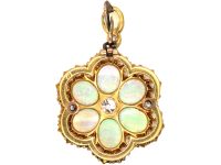 Edwardian 15ct Gold, Opal & Diamond Cluster Pendant