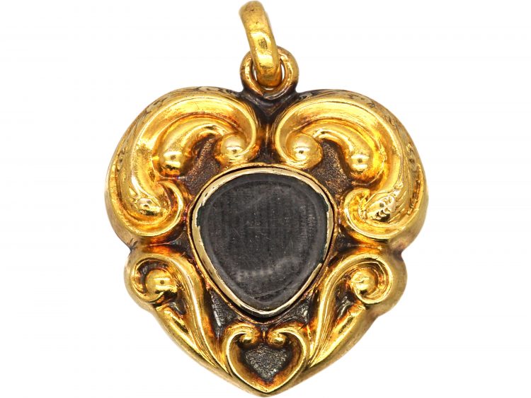 Regency 15ct Gold, Ruby & Emerald Heart Pendant with Glazed Locket on the Reverse
