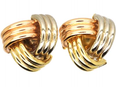 French Three Colour 18ct Gold Gold Knot Earrings