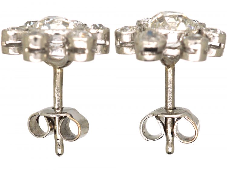 Edwardian Platinum, Diamond Daisy Cluster Earrings