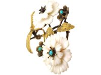 Georgian Two Colour 15ct Gold, White Coral & Turquoise Botanical Brooch