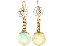 Edwardian 15ct Gold & Platinum, Opal & Diamond Drop Earrings