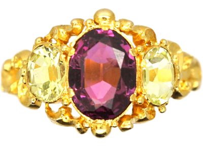 Regency 18ct Gold, Chrysolite & Almandine Garnet Ring