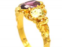 Regency 18ct Gold, Chrysolite & Almandine Garnet Ring