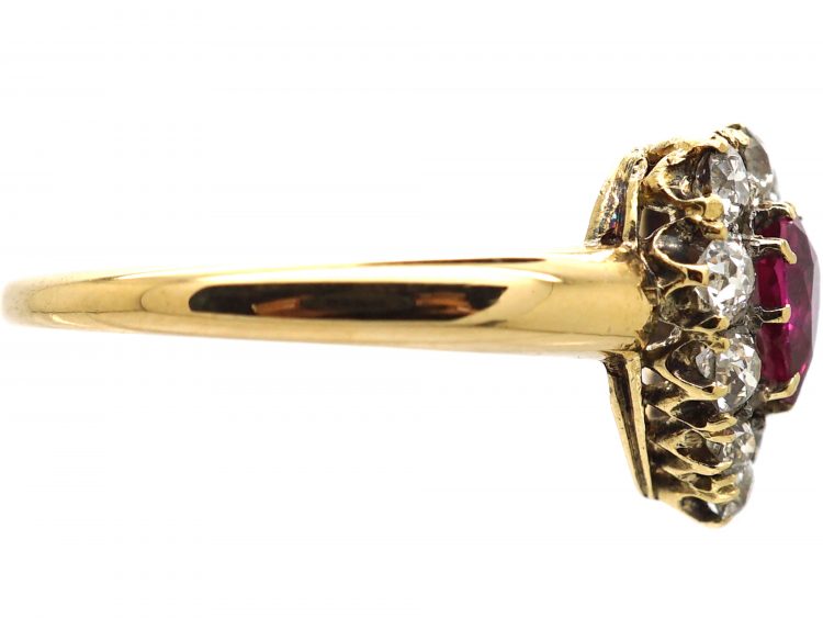 Edwardian 18ct Gold, Ruby & Diamond Pear Shaped Ring