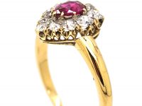 Edwardian 18ct Gold, Ruby & Diamond Pear Shaped Ring