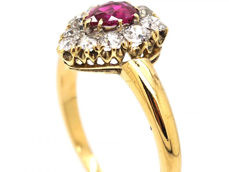 Edwardian 18ct Gold, Ruby & Diamond Pear Shaped Ring