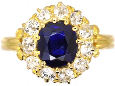 Victorian 18ct Gold, Sapphire & Diamond Cluster Ring