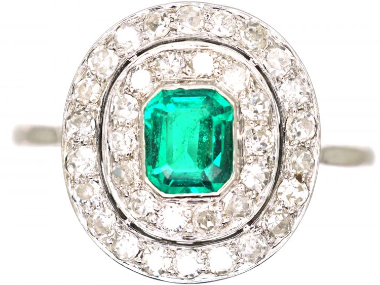 Edwardian Platinum, Emerald & Diamond Double Cluster Ring
