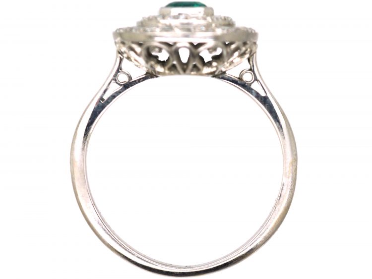 Edwardian Platinum, Emerald & Diamond Double Cluster Ring