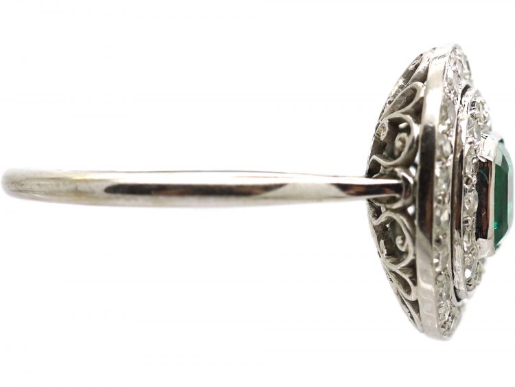 Edwardian Platinum, Emerald & Diamond Double Cluster Ring