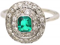 Edwardian Platinum, Emerald & Diamond Double Cluster Ring