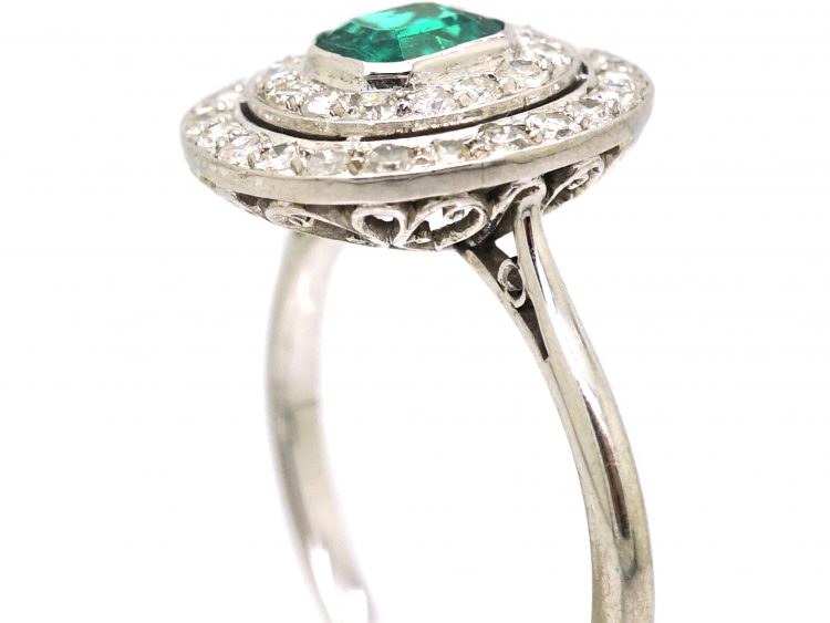 Edwardian Platinum, Emerald & Diamond Double Cluster Ring