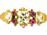 Regency 15ct Gold, Three Stone Chrysolite & Ruby Ring