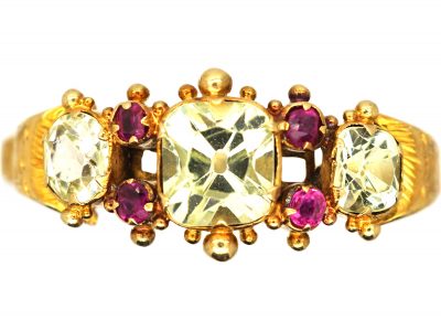 Regency 15ct Gold, Three Stone Chrysolite & Ruby Ring