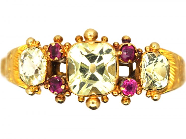 Regency 15ct Gold, Three Stone Chrysolite & Ruby Ring