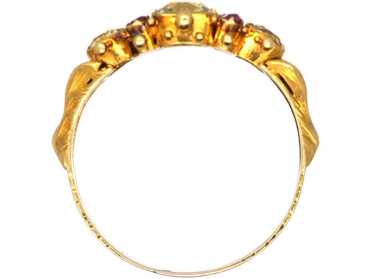 Regency 15ct Gold, Three Stone Chrysolite & Ruby Ring