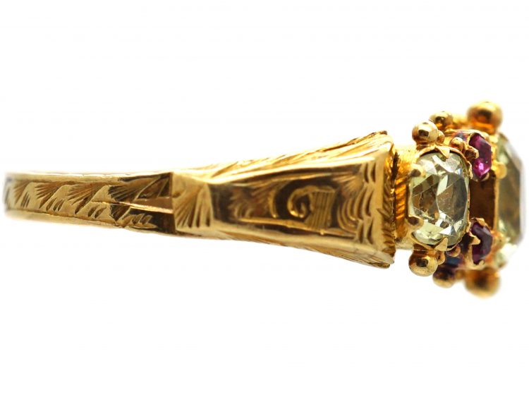 Regency 15ct Gold, Three Stone Chrysolite & Ruby Ring