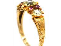 Regency 15ct Gold, Three Stone Chrysolite & Ruby Ring