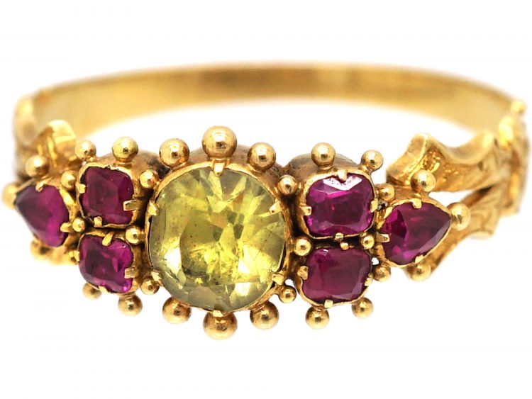 Regency 15ct Gold, Chrysolite & Ruby Ring