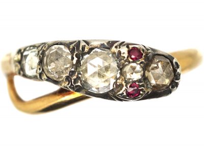Georgian 15ct Gold & Silver, Rose Diamond Snake Ring with Ruby Eyes