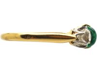 French Early 20th Century 18ct Gold Ring set with a Cabochon Emerald & Two Diamonds