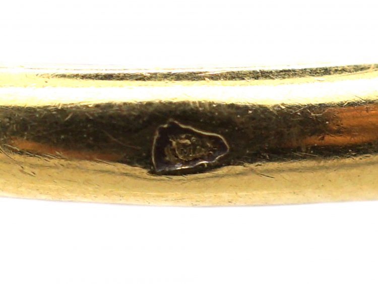 French Early 20th Century 18ct Gold Ring set with a Cabochon Emerald & Two Diamonds