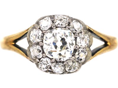 Georgian 18ct Gold & Silver, Diamond Cluster Ring