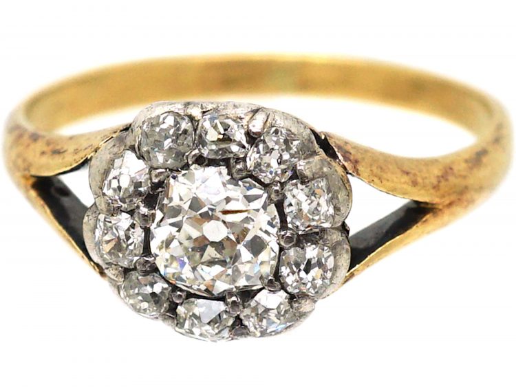 Georgian 18ct Gold & Silver, Diamond Cluster Ring