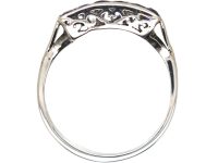 Art Deco 14ct White Gold, French Cut Sapphire & Diamond Three Row Ring
