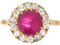 Edwardian 18ct Gold, Star Ruby & Diamond Cluster Ring
