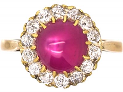 Edwardian 18ct Gold, Star Ruby & Diamond Cluster Ring