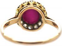 Edwardian 18ct Gold, Star Ruby & Diamond Cluster Ring
