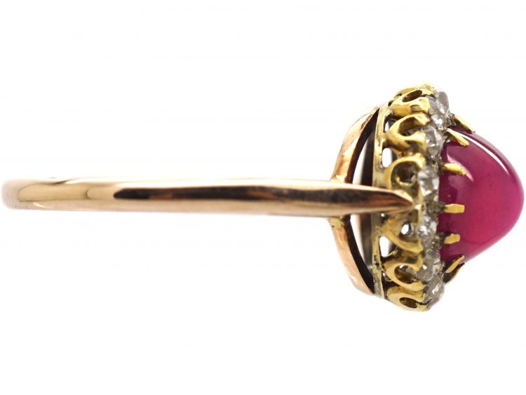 Edwardian 18ct Gold, Star Ruby & Diamond Cluster Ring