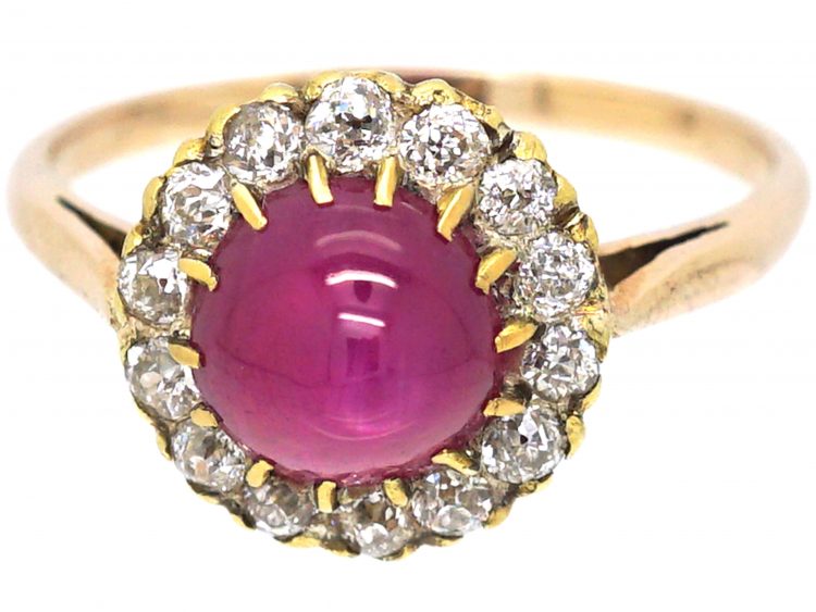 Edwardian 18ct Gold, Star Ruby & Diamond Cluster Ring